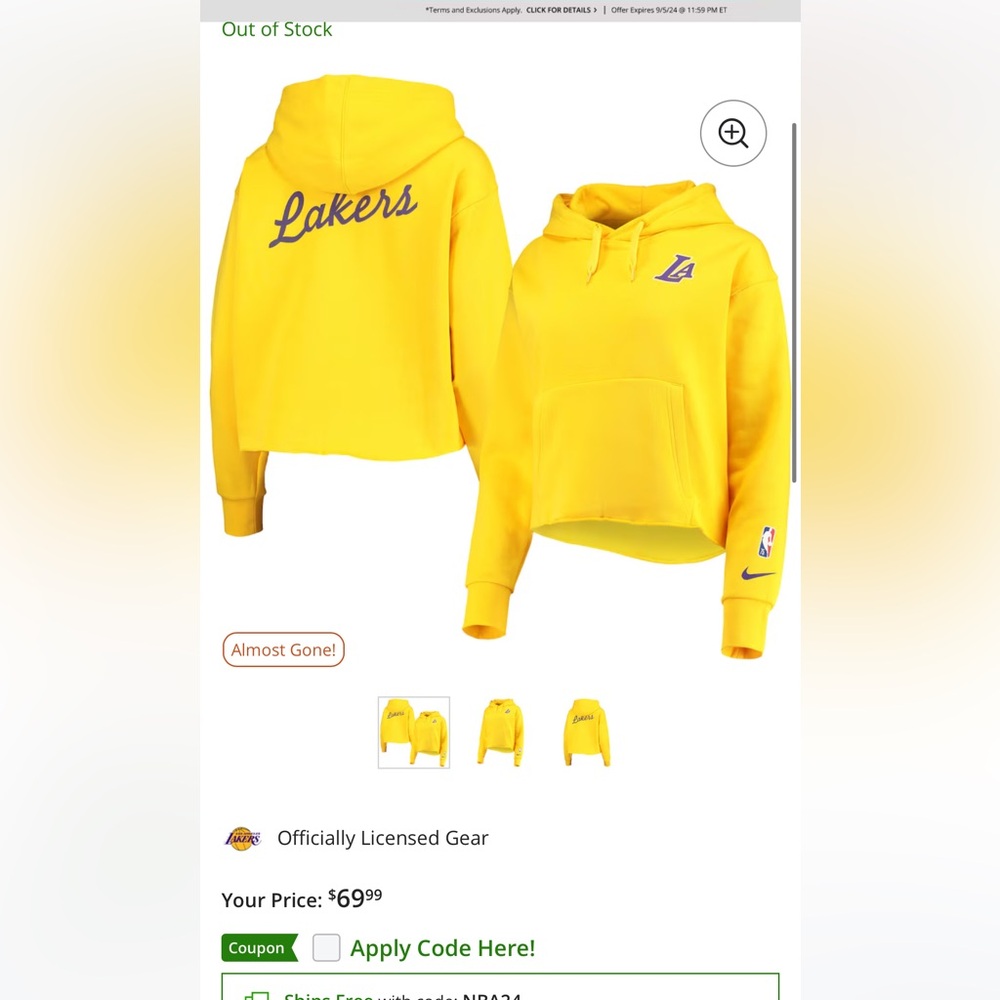 lakers Nike cropped sweater never worn still has stickers on it’s a size small